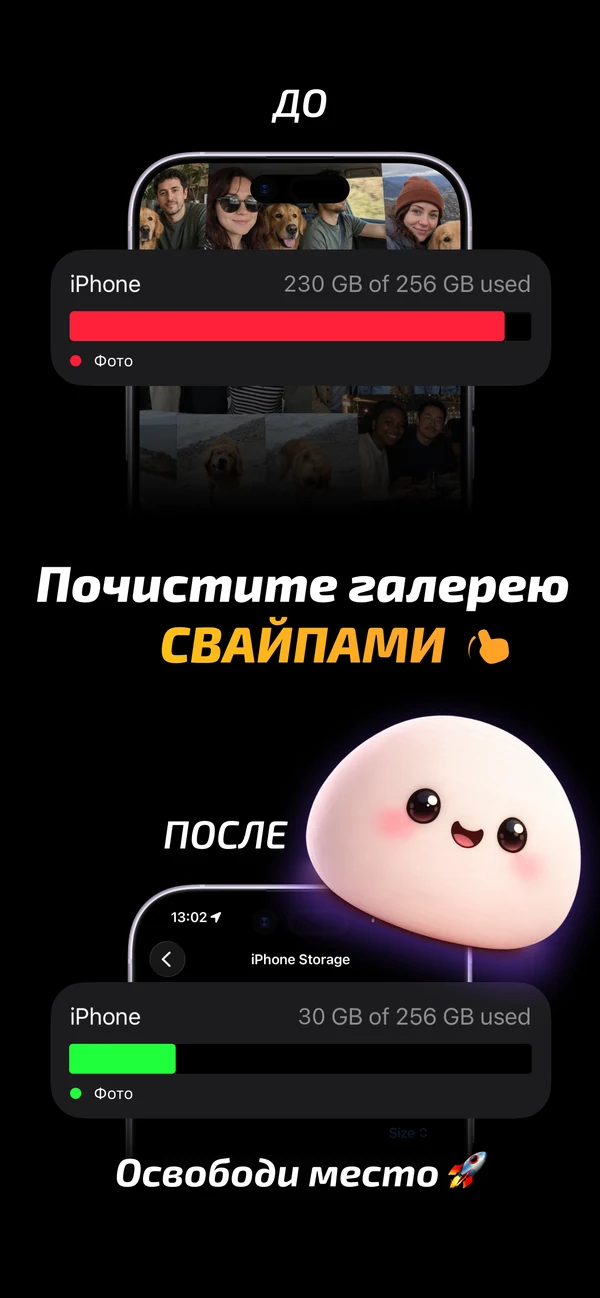 Результат очистки памяти iPhone в Mochi