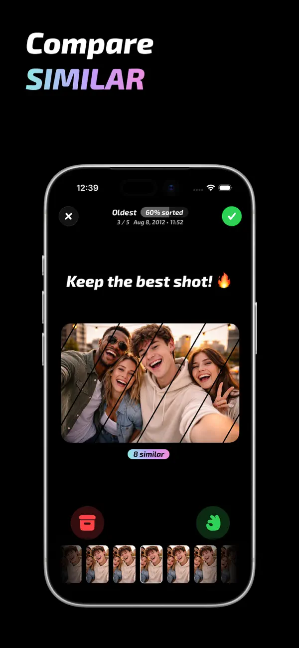 Gallery Dash comparing similar photos that may use unnecessary storage